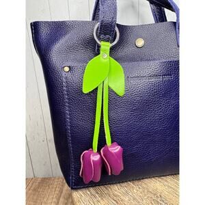 Leather Purple Tulip Purse Charm Genuine Leather Purple Flower Bag Charm NEW